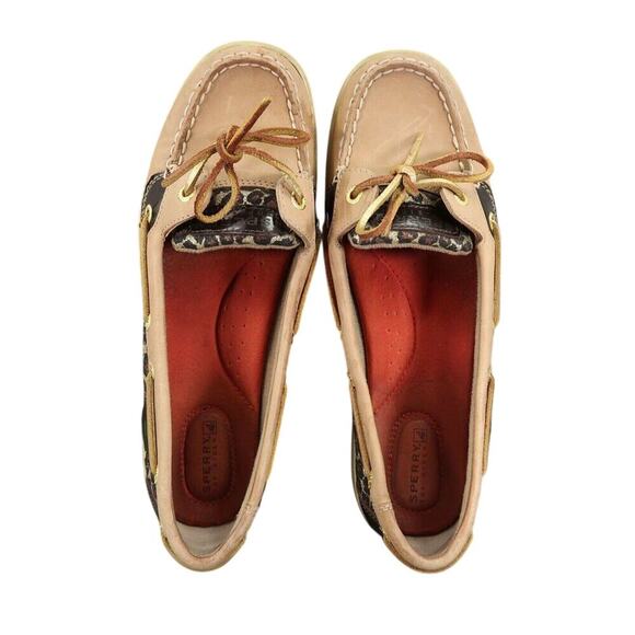 Sperry Shoes Womens 9 Slip On Boat Loafer Leather Leopard Top Sider Preppy Brown - Picture 6 of 13